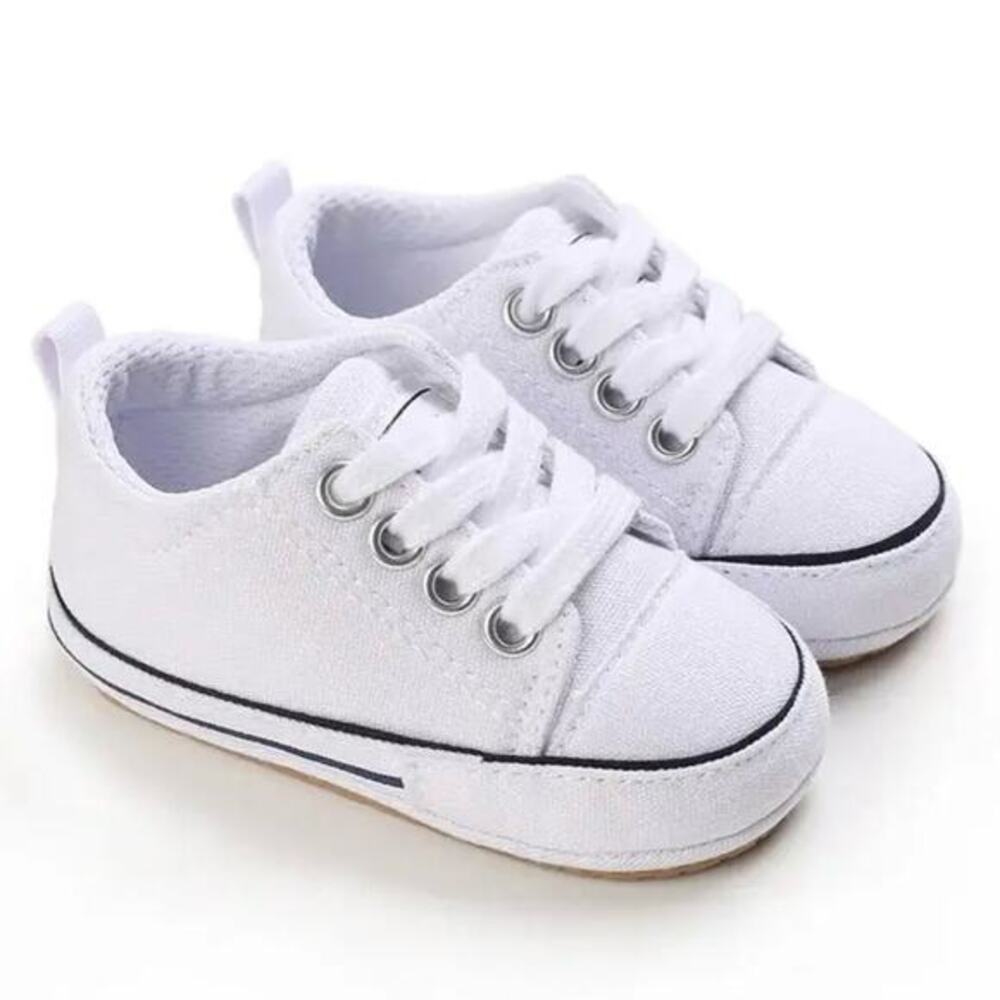 New: toddler white canvas sneaker shoes size 2, 6-12 months